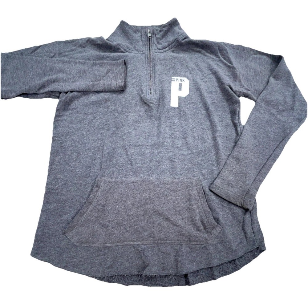 Victoria Secret Sweatshirt Women Small Gray White Sweater Quarter Zip Heather